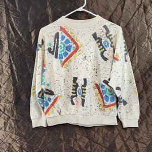 Vintage Graffiti Splatter Print Long Sleeve Shirt O Sport 90s